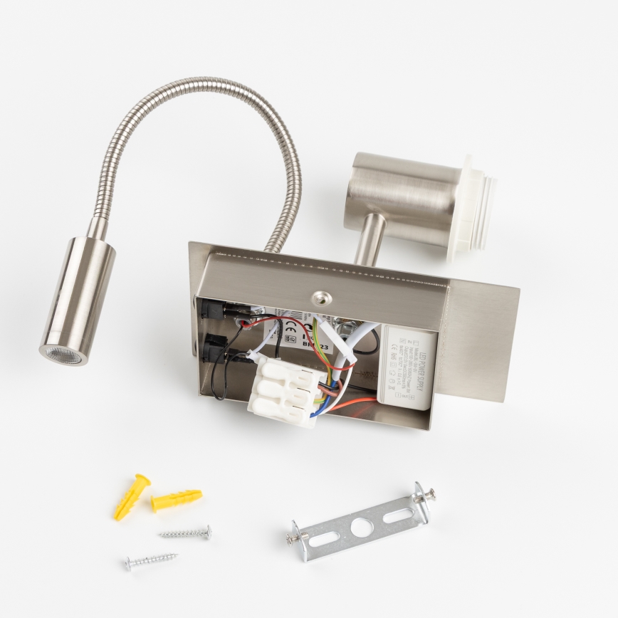 Brilagi - LED fleksibel børnevæglampe BOBO 1xE27/25W/230V + LED/3W mat krom/hvid/bamser