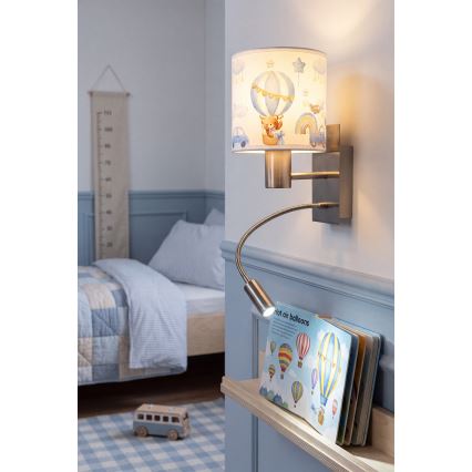 Brilagi - LED fleksibel børnevæglampe BOBO 1xE27/25W/230V + LED/3W mat krom/hvid/blå/med bamser