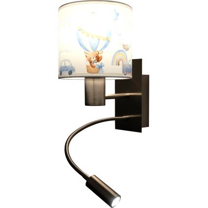 Brilagi - LED fleksibel børnevæglampe BOBO 1xE27/25W/230V + LED/3W mat krom/hvid/blå/med bamser