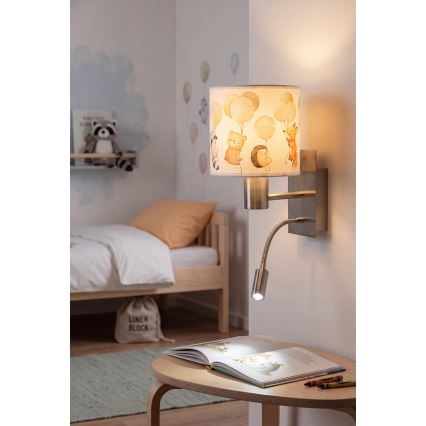 Brilagi - LED fleksibel væglampe til børn BOBO 1xE27/25W/230V + LED/3W mat krom/hvid/dyremotiver