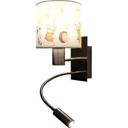 Brilagi - LED fleksibel væglampe til børn BOBO 1xE27/25W/230V + LED/3W mat krom/hvid/dyremotiver