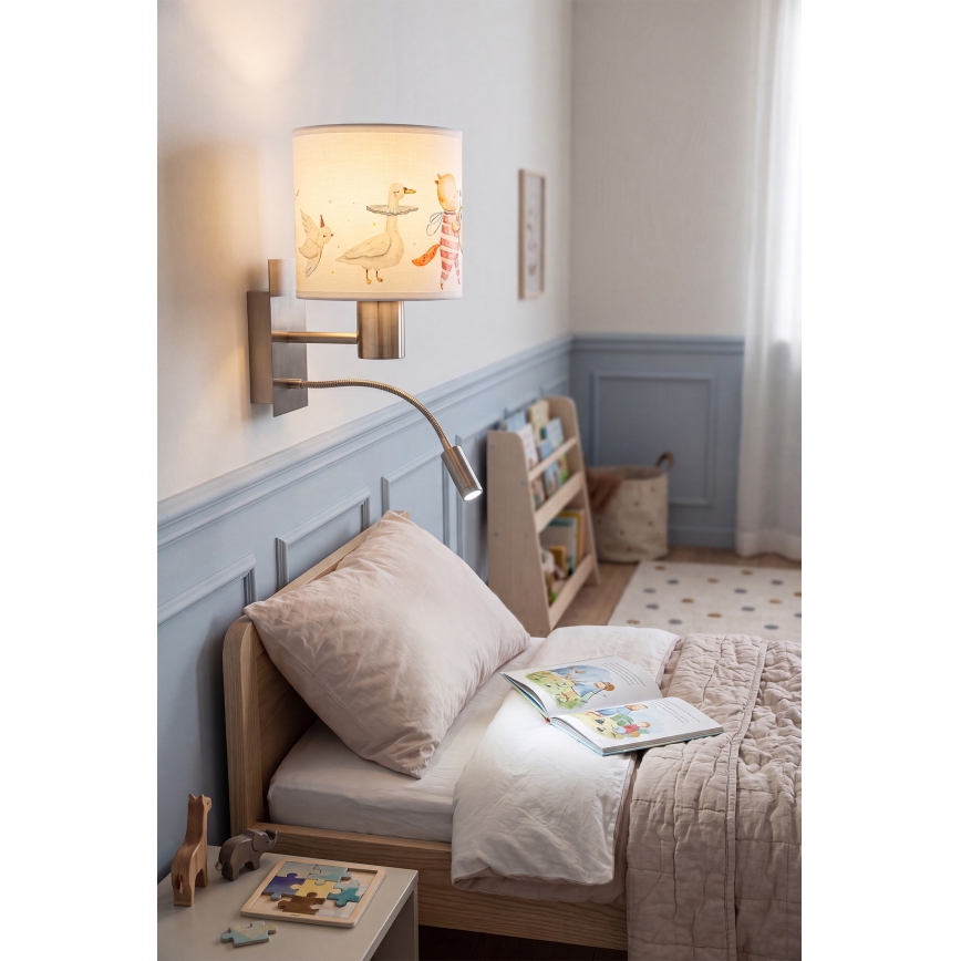 Brilagi - LED fleksibel væglampe til børn BOBO 1xE27/25W/230V + LED/3W mat krom/hvid/med dyremotiv
