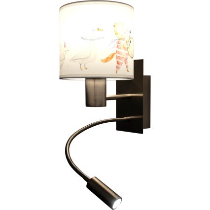 Brilagi - LED fleksibel væglampe til børn BOBO 1xE27/25W/230V + LED/3W mat krom/hvid/med dyremotiv