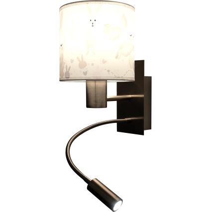 Brilagi - LED fleksibel børnevæglampe BOBO 1xE27/25W/230V + LED/3W mat krom/hvid/kaniner