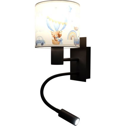 Brilagi - LED fleksibel børnevæglampe BOBO 1xE27/25W/230V + LED/3W sort/hvid/blå/bamser