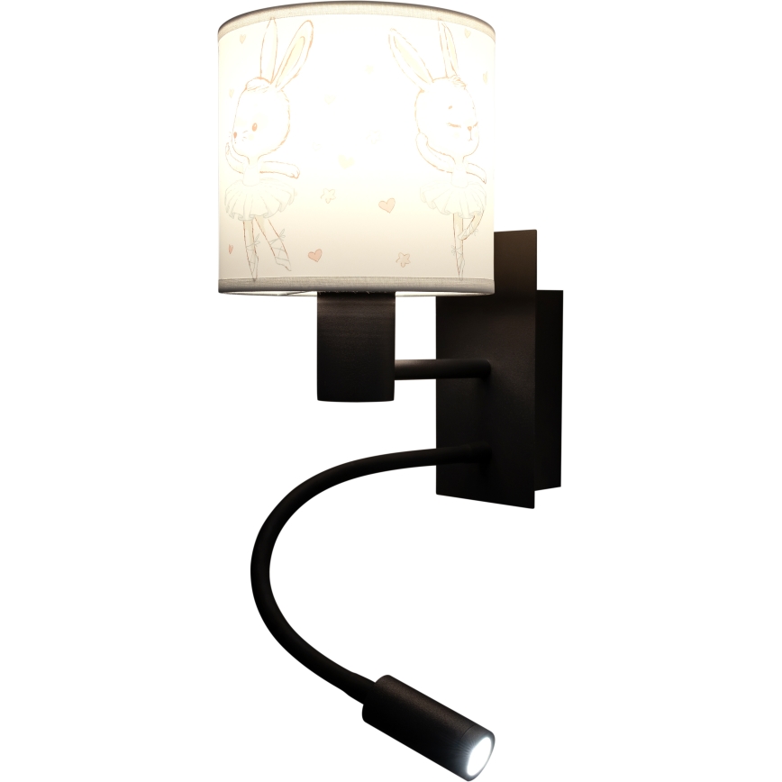 Brilagi - LED fleksibel børnevæglampe BOBO 1xE27/25W/230V + LED/3W sort/hvid/kaniner