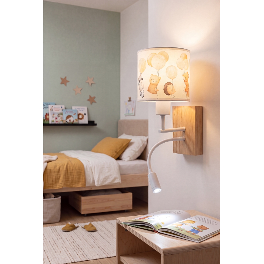 Brilagi - LED fleksibel væglampe til børn BOBO WOOD 1xE27/25W/230V + LED/3W eg/hvid/dyr