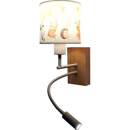 Brilagi - LED fleksibel væglampe til børn BOBO WOOD 1xE27/25W/230V + LED/3W eg/hvid/dyr