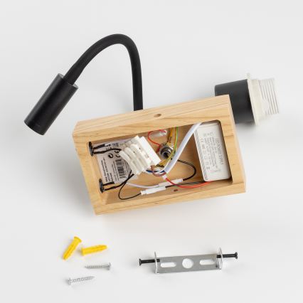 Brilagi - LED fleksibel børnevæglampe BOBO WOOD 1xE27/25W/230V + LED/3W eg/sort/hvid/dyremotiv