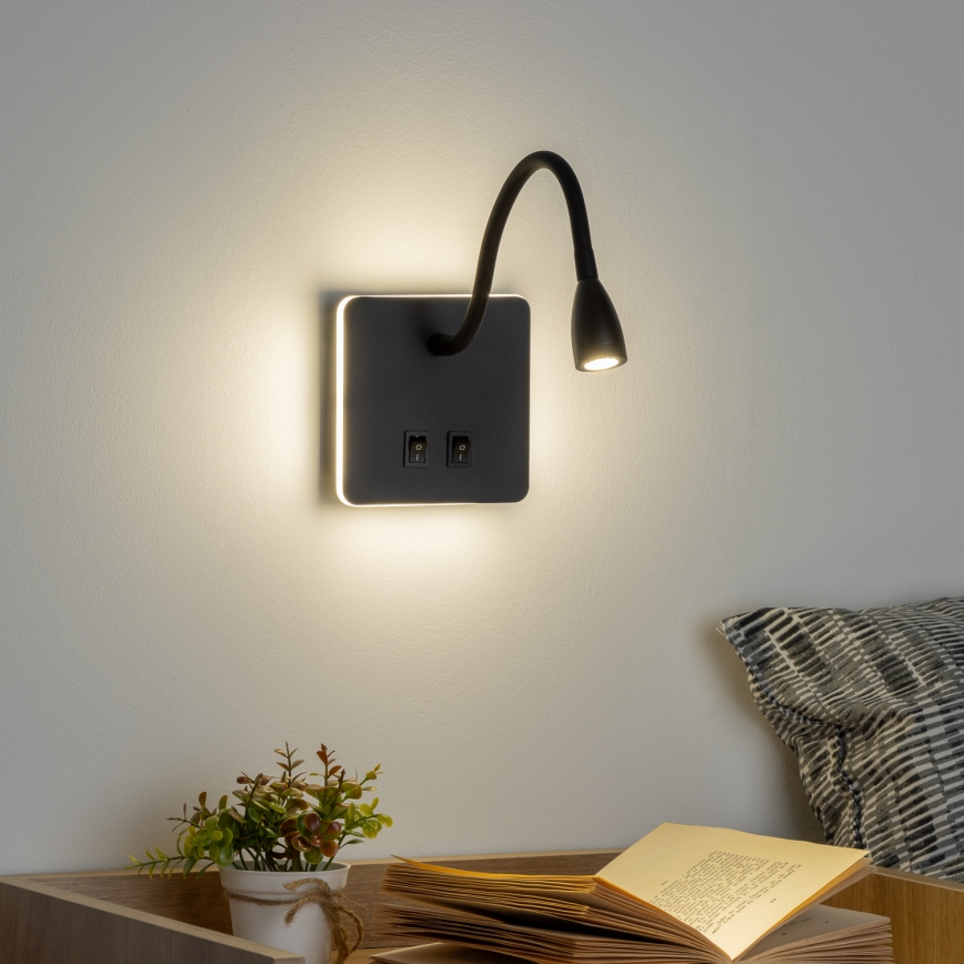 Brilagi - LED Fleksibel væglampe MAYA Double LED/4W/230V + LED/3W sort