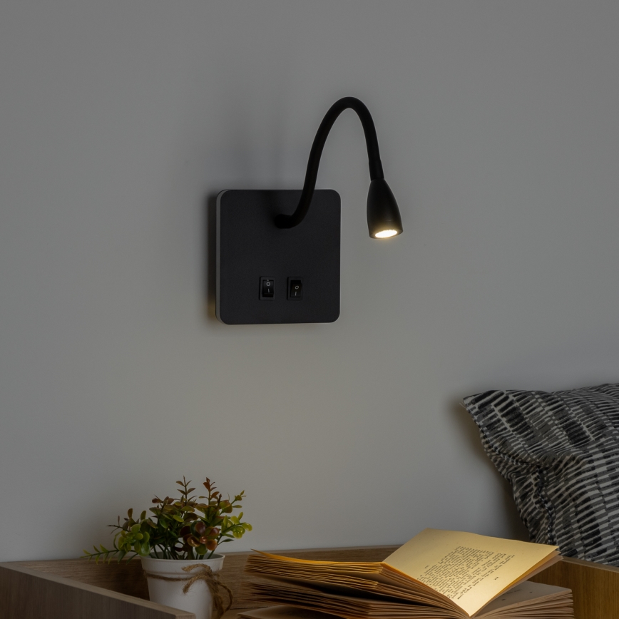 Brilagi - LED Fleksibel væglampe MAYA Double LED/4W/230V + LED/3W sort