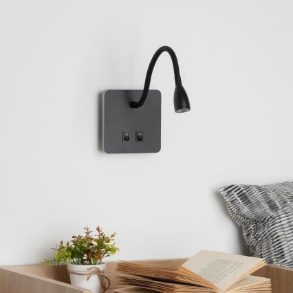 Brilagi - LED Fleksibel væglampe MAYA Double LED/4W/230V + LED/3W sort