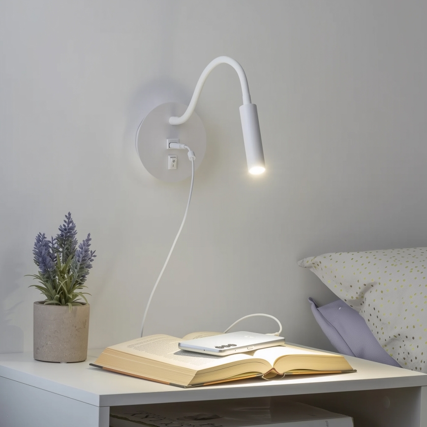 Brilagi - LED Fleksibel væglampe med USB-port MAYA LED/3W/230V 4000K hvid