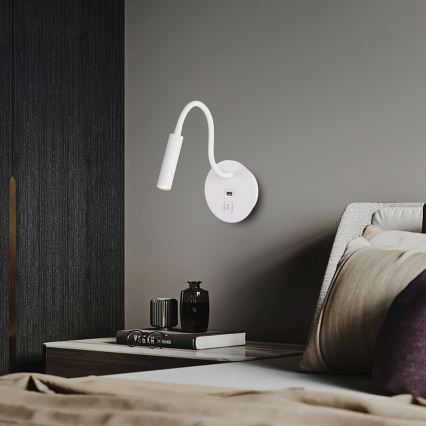 Brilagi - LED Fleksibel væglampe med USB-port MAYA LED/3W/230V 4000K hvid