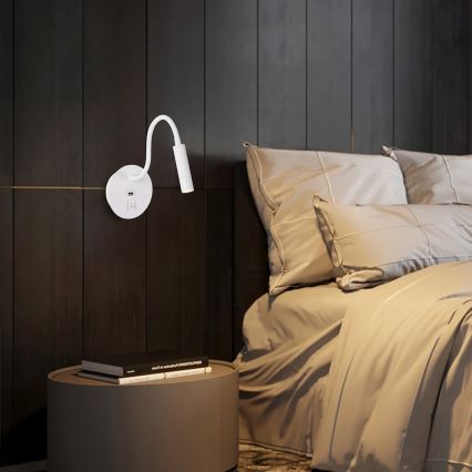 Brilagi - LED Fleksibel væglampe med USB-port MAYA LED/3W/230V 4000K hvid