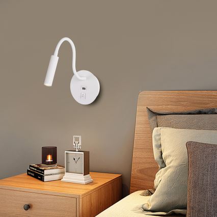 Brilagi - LED Fleksibel væglampe med USB-port MAYA LED/3W/230V 4000K hvid
