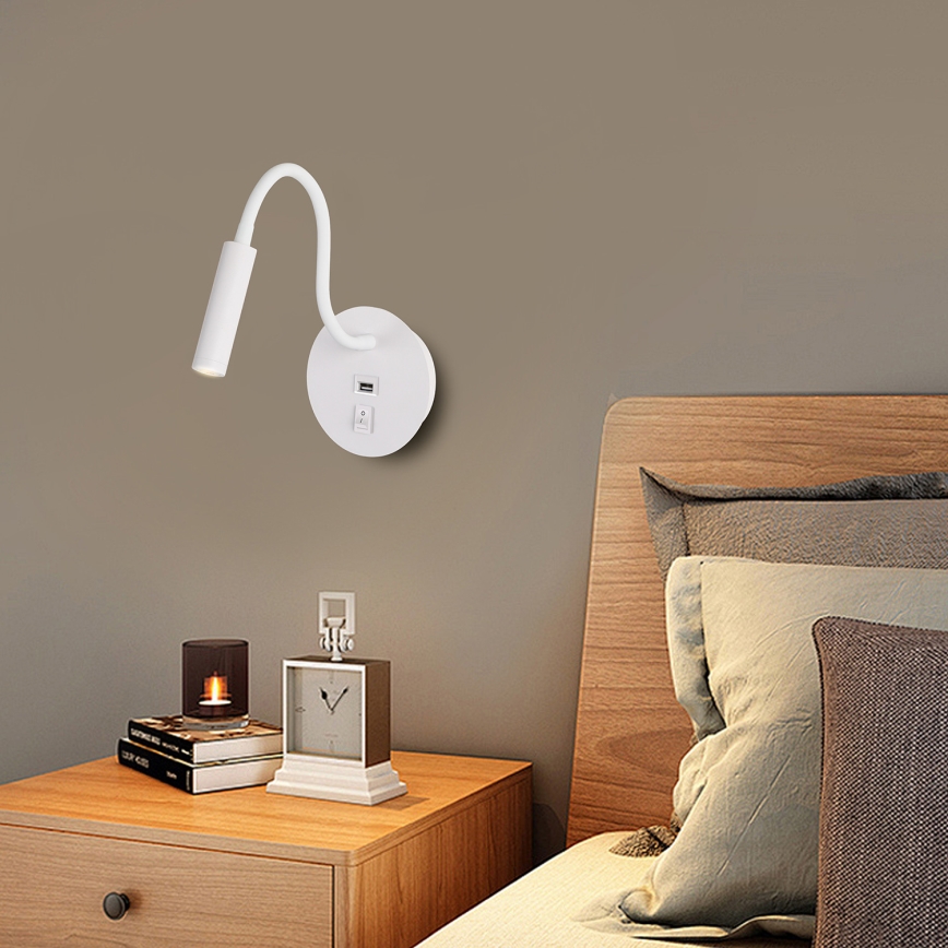 Brilagi - LED Fleksibel væglampe med USB-port MAYA LED/3W/230V 4000K hvid