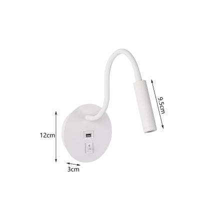 Brilagi - LED Fleksibel væglampe med USB-port MAYA LED/3W/230V 4000K hvid