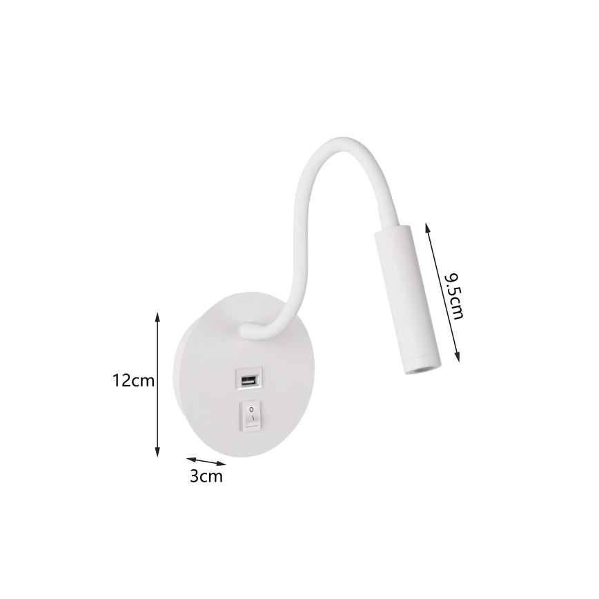 Brilagi - LED Fleksibel væglampe med USB-port MAYA LED/3W/230V 4000K hvid