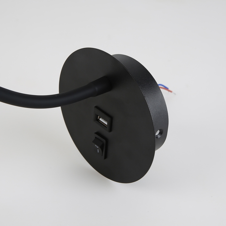 Brilagi - LED Fleksibel væglampe med USB-port MAYA LED/3W/230V 4000K sort/guldfarvet