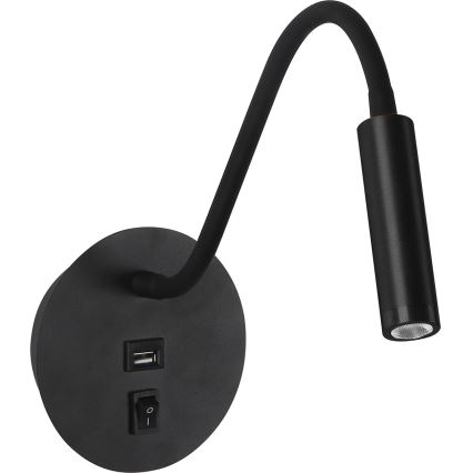 Brilagi - LED Fleksibel væglampe med USB-port MAYA LED/3W/230V 4000K sort