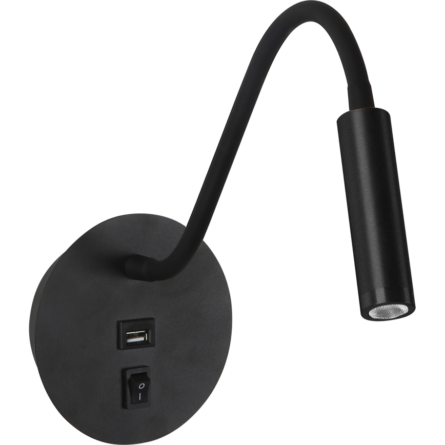 Brilagi - LED Fleksibel væglampe med USB-port MAYA LED/3W/230V 4000K sort