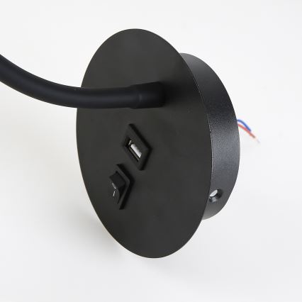 Brilagi - LED Fleksibel væglampe med USB-port MAYA LED/3W/230V 4000K sort