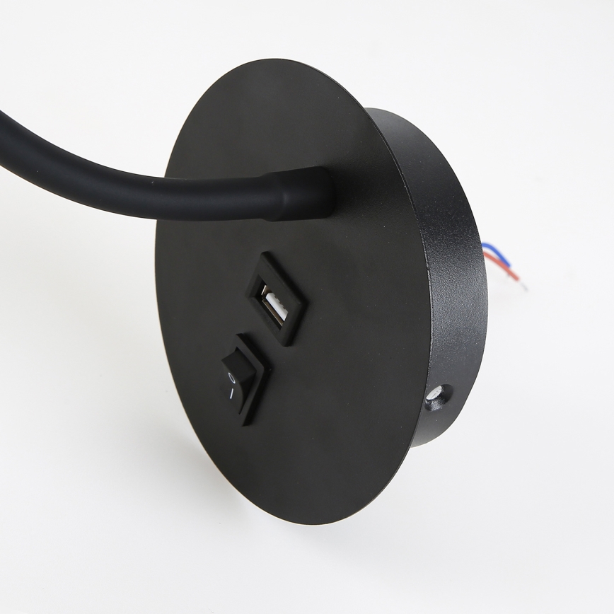 Brilagi - LED Fleksibel væglampe med USB-port MAYA LED/3W/230V 4000K sort