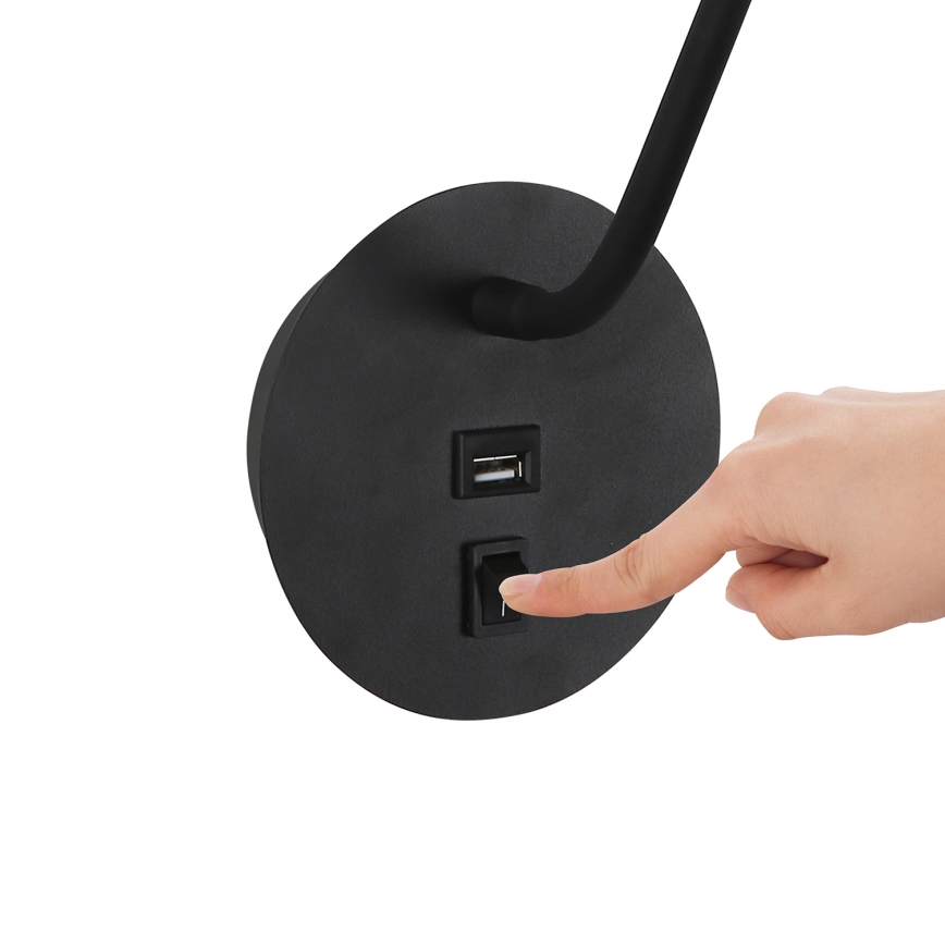Brilagi - LED Fleksibel væglampe med USB-port MAYA LED/3W/230V 4000K sort