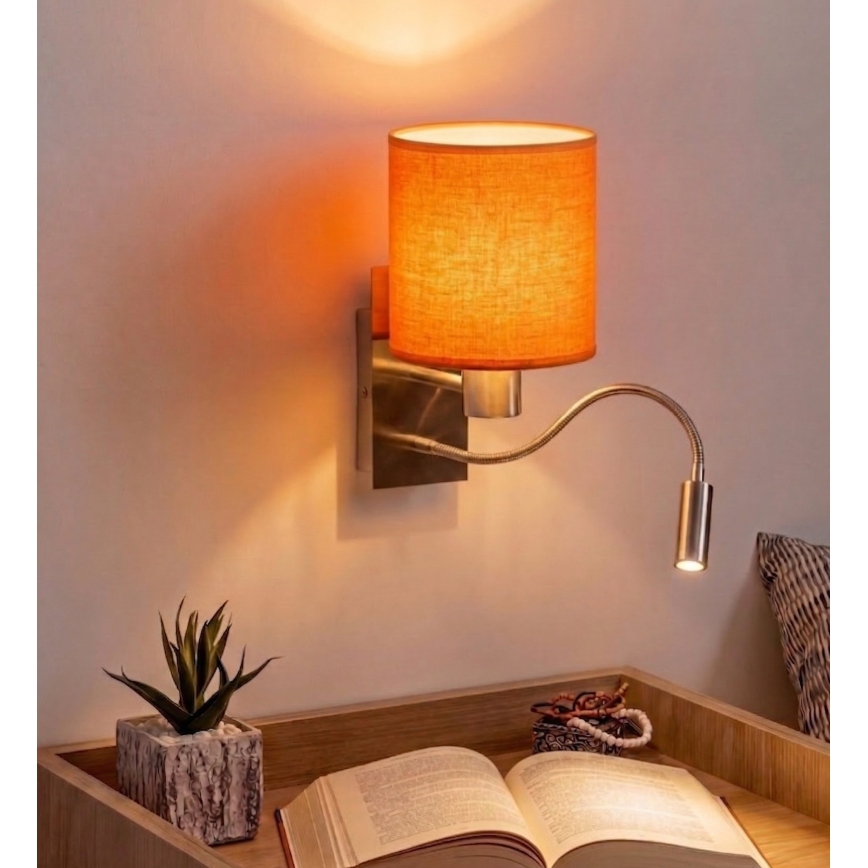 Brilagi - LED fleksibel væglampe NUBILA 1xE27/25W/230V + LED/3W mat krom/orange