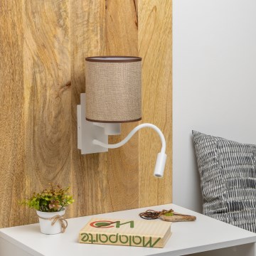 Brilagi - LED Fleksibel væglampe NUBILA 1xE27/25W/230V + LED/3W hvid/brun