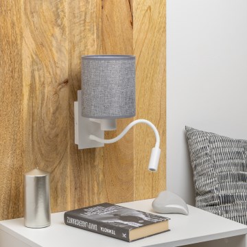 Brilagi - LED Fleksibel væglampe NUBILA 1xE27/25W/230V + LED/3W hvid/grå