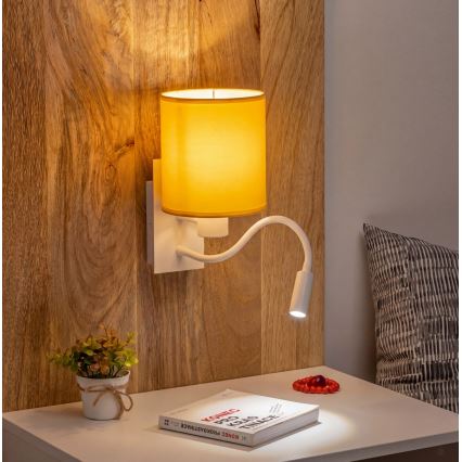 Brilagi - LED fleksibel væglampe NUBILA 1xE27/25W/230V + LED/3W hvid/gul