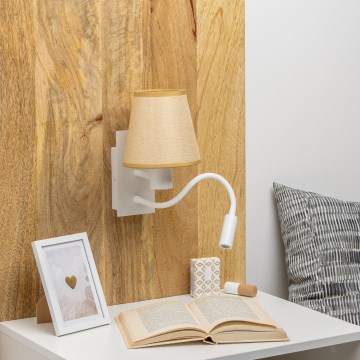 Brilagi - LED Fleksibel væglampe NUBILA 1xE27/25W/230V + LED/3W hvid/lysebrun