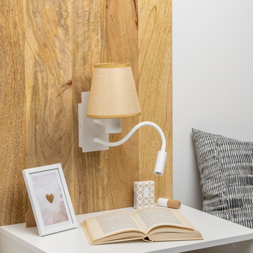 Brilagi - LED Fleksibel væglampe NUBILA 1xE27/25W/230V + LED/3W hvid/lysebrun