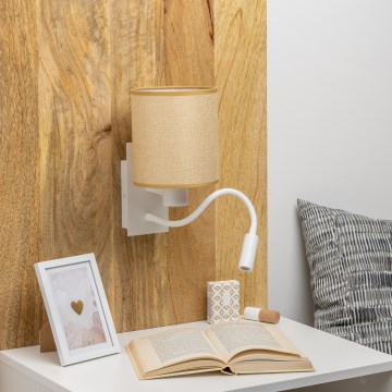 Brilagi - LED Fleksibel væglampe NUBILA 1xE27/25W/230V + LED/3W hvid/lysebrun