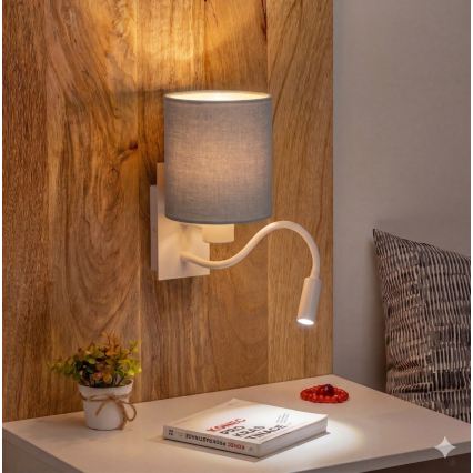 Brilagi - LED fleksibel væglampe NUBILA 1xE27/25W/230V + LED/3W hvid/lysegrå