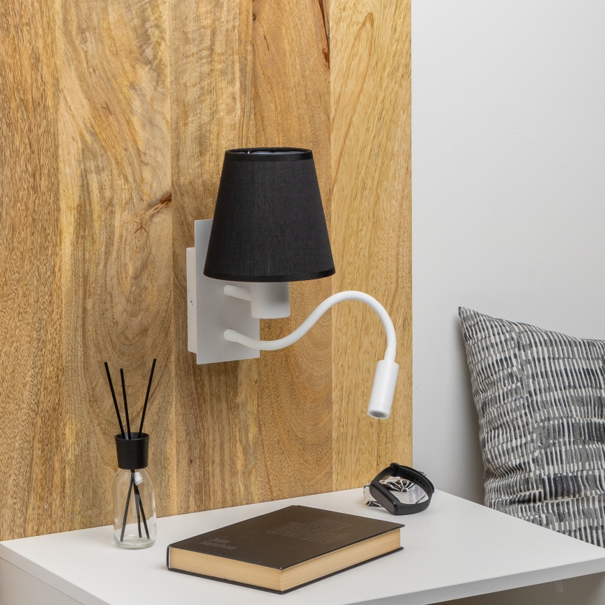 Brilagi - LED Fleksibel væglampe NUBILA 1xE27/25W/230V + LED/3W hvid/sort