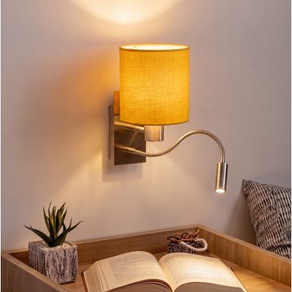 Brilagi - LED fleksibel væglampe NUBILA 1xE27/25W/230V + LED/3W mat krom/gul