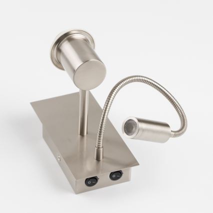 Brilagi - LED fleksibel væglampe NUBILA 1xE27/25W/230V + LED/3W mat krom/gul