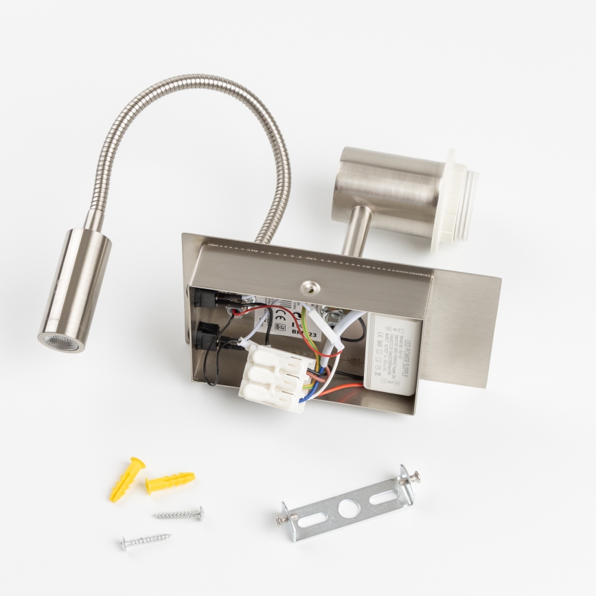 Brilagi - LED fleksibel væglampe NUBILA 1xE27/25W/230V + LED/3W mat krom/gul