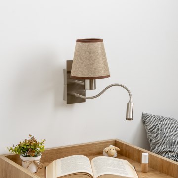 Brilagi - LED Fleksibel væglampe NUBILA 1xE27/25W/230V + LED/3W mat krom/brun