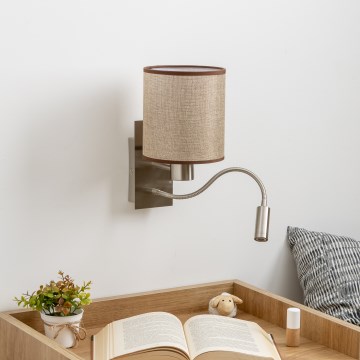 Brilagi - LED Fleksibel væglampe NUBILA 1xE27/25W/230V + LED/3W mat krom/brun