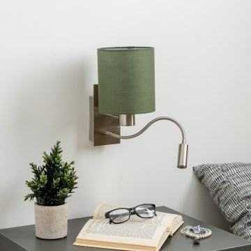 Brilagi - LED Fleksibel væglampe NUBILA 1xE27/25W/230V + LED/3W mat krom/grøn