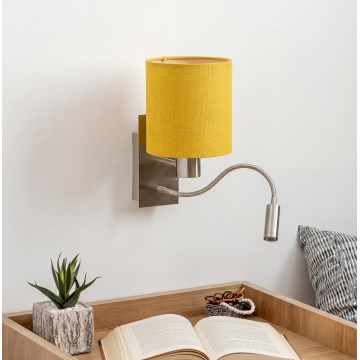 Brilagi - LED fleksibel væglampe NUBILA 1xE27/25W/230V + LED/3W mat krom/gul