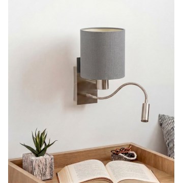 Brilagi - LED fleksibel væglampe NUBILA 1xE27/25W/230V + LED/3W mat krom/lys grå