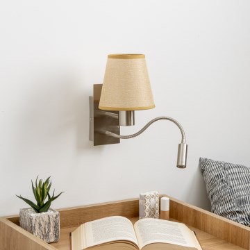 Brilagi - LED Fleksibel væglampe NUBILA 1xE27/25W/230V + LED/3W mat krom/lysebrun