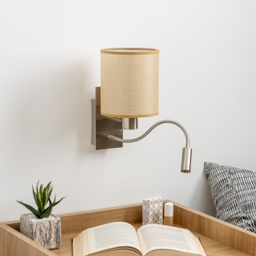 Brilagi - LED Fleksibel væglampe NUBILA 1xE27/25W/230V + LED/3W mat krom/lysebrun