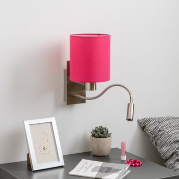 Brilagi - LED Fleksibel væglampe NUBILA 1xE27/25W/230V + LED/3W mat krom/lyserød