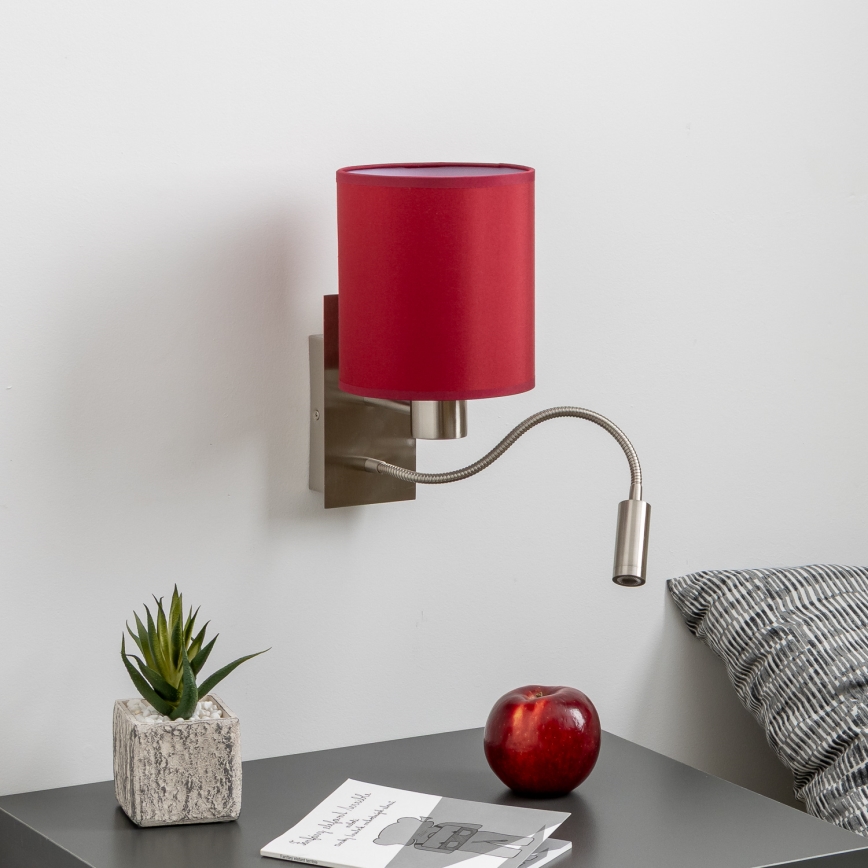 Brilagi - LED Fleksibel væglampe NUBILA 1xE27/25W/230V + LED/3W mat krom/pompejansk rød